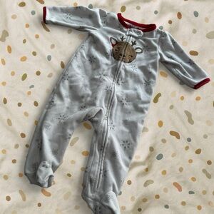Adorable Gray Baby One Piece with Reindeer Design